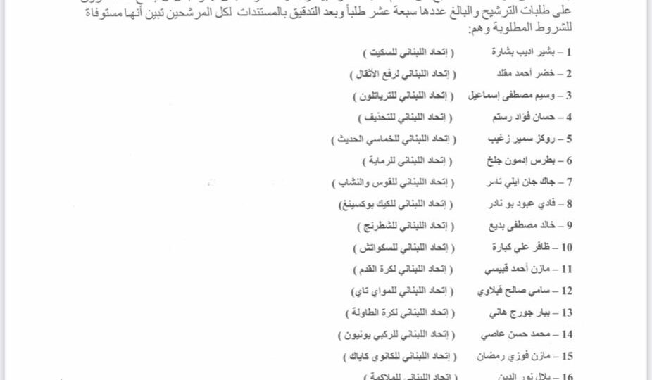 اللجنة الأولمبية تؤكّد على شرعية عمومية إنتخابات يوم ١٦ أيار  ٢٠٢٥ وتذيع قائمة المرشحين ال١٧ المستوفية للشروط المطلوبة وجلخ لسياسة اليد المدودة ويحذّر من التدخل الحكومي